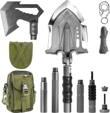 Survival Shovel Multitool with Axe, 29 in 1 Steel kit